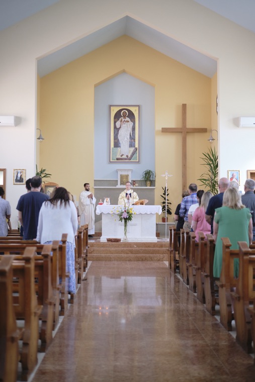 Pilgrims at Mass in the chapel