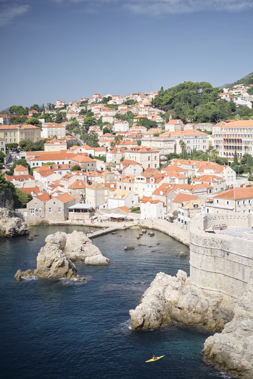 Dubrovnik's walls and rooftops above the sea