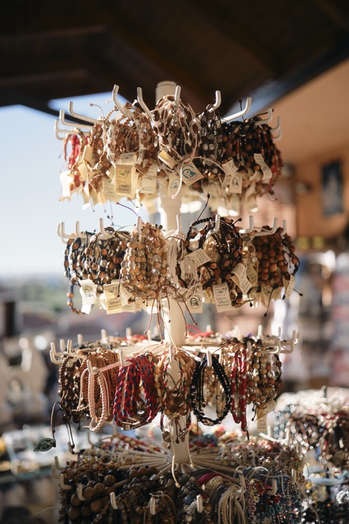 Rosaries hanging for sale