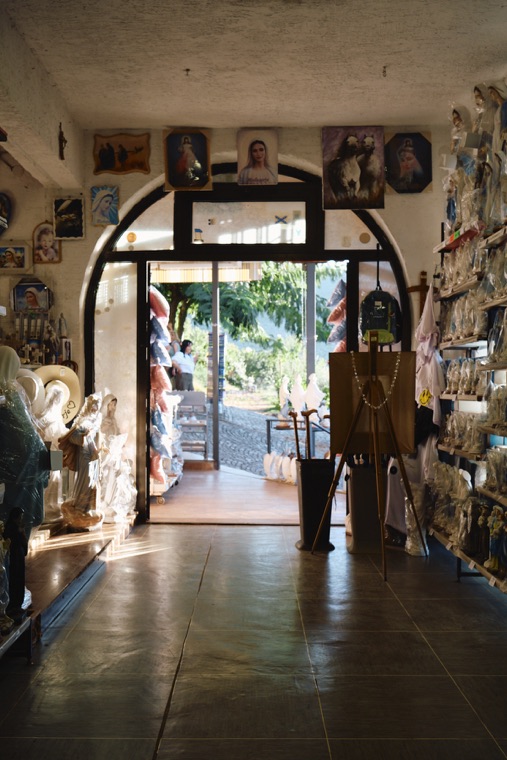 A religious goods shop doorway