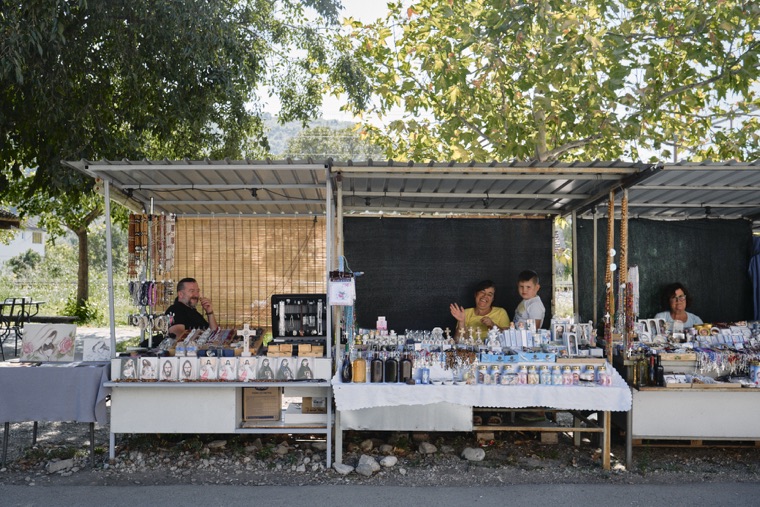 Religious goods stalls in the village